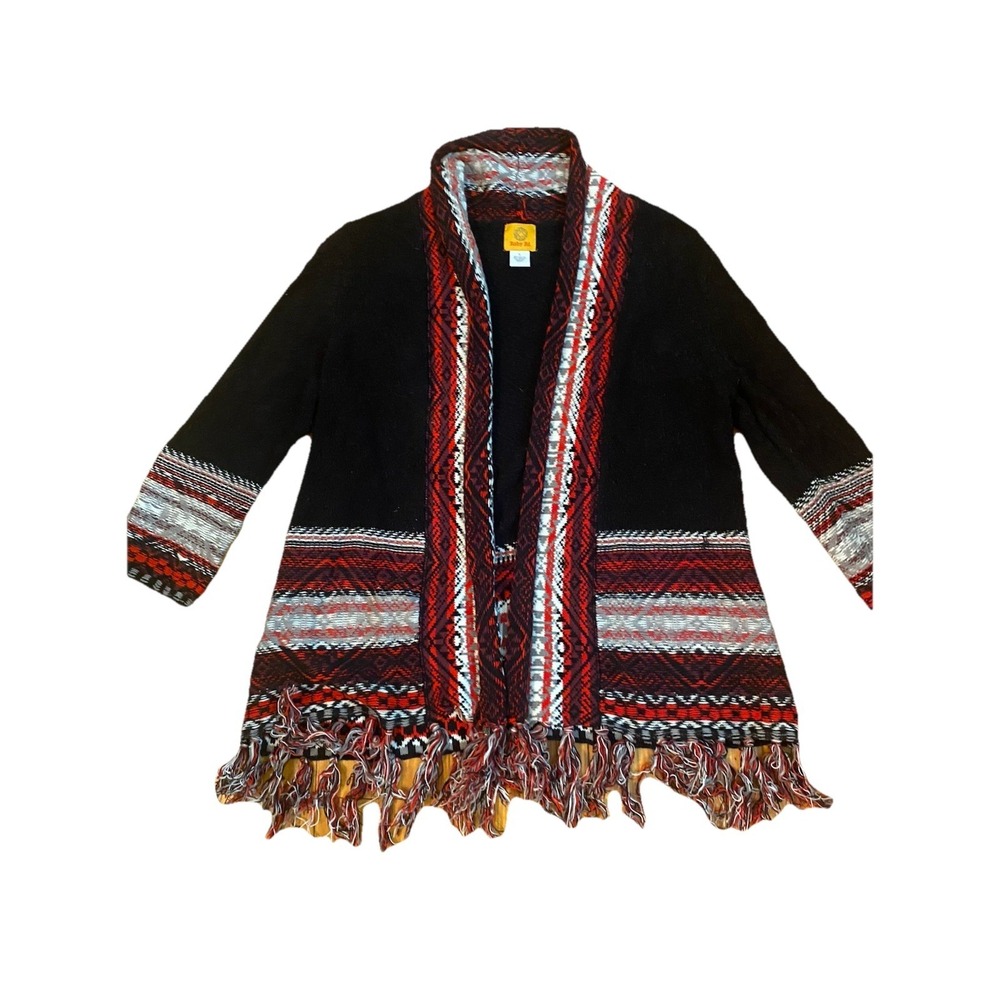 Ruby rd  Cardigan Duster Sweater Long Line Size L Black grannycore Bohemian